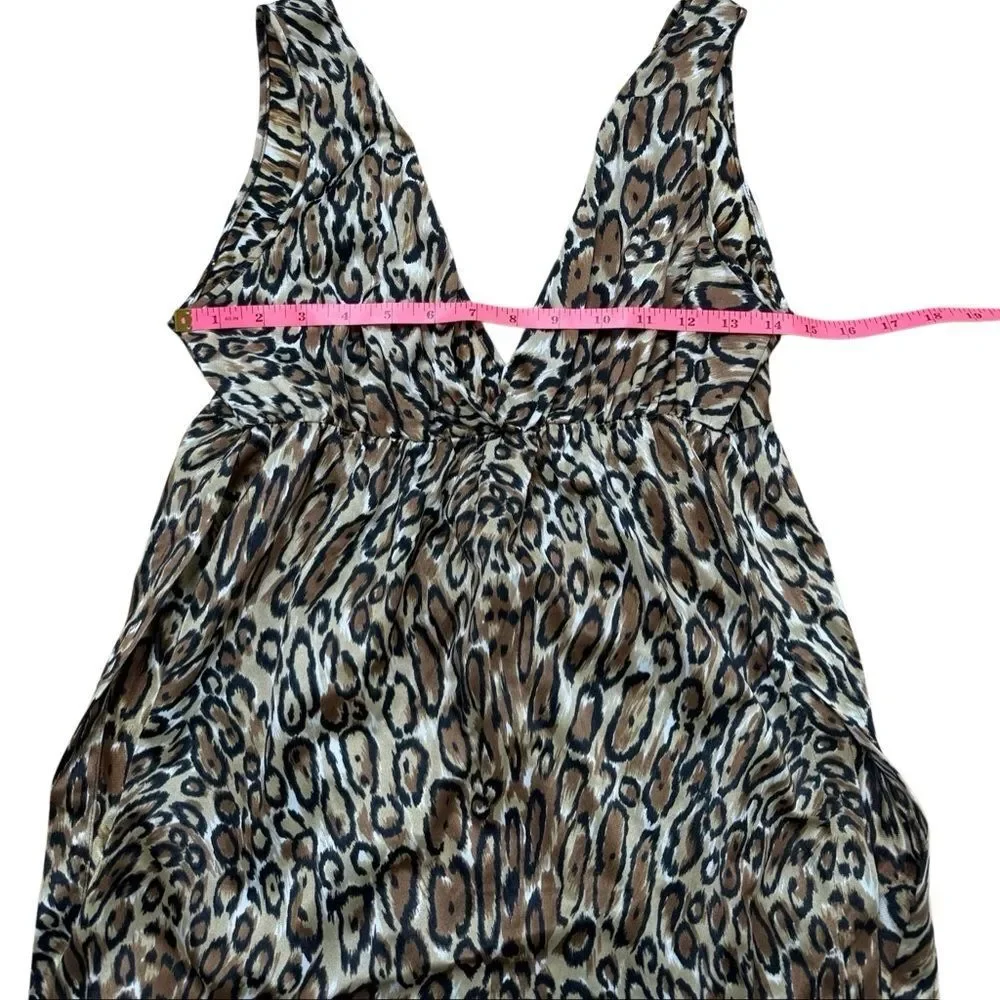 70s Vintage Flair Lingerie Nylon Leopard Print Vneck Slip Dress Small - Picture 3 of 6